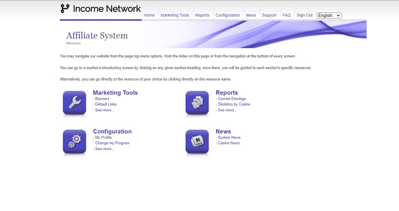 Income Network (iNetBet Euro) backend by Real Time Gaming affiliate program software