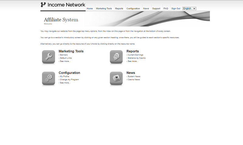 Kudos Casino Affiliates backend by Real Time Gaming affiliate program software