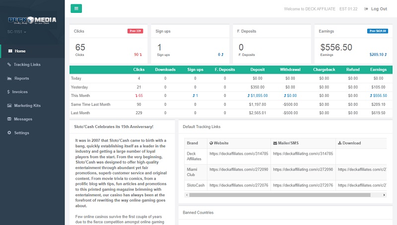 Deckmedia backend by Proprietary affiliate program software