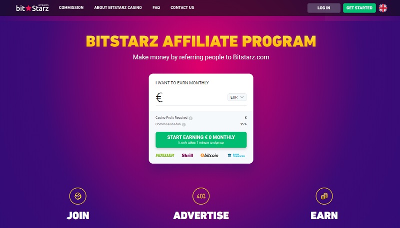 BitStarz Affiliates website & screenshot