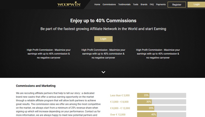 Woopwin Affiliates website & screenshot