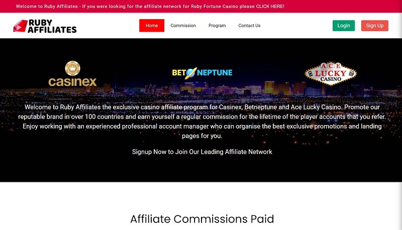 Ruby Affiliates website & screenshot
