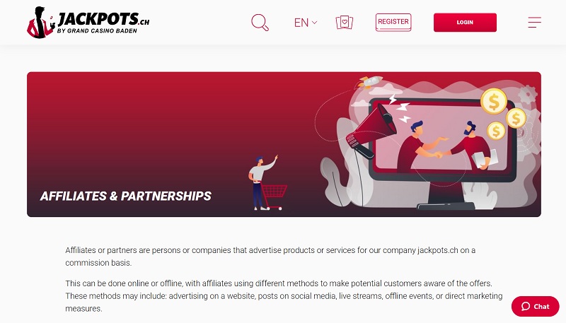 Jackpots.ch Affiliates website & screenshot