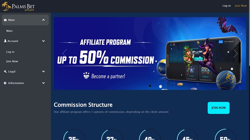Palms Bet Affiliates website & screenshot