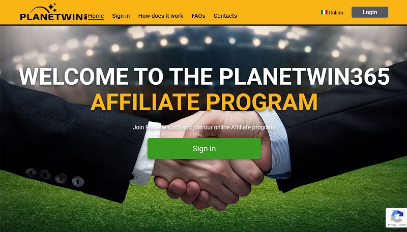 PlanetWin365 Affiliates website & screenshot