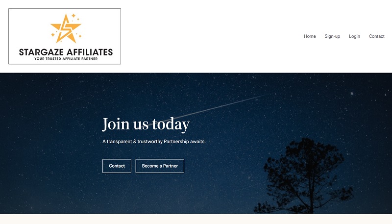 Stargaze Affiliates website & screenshot