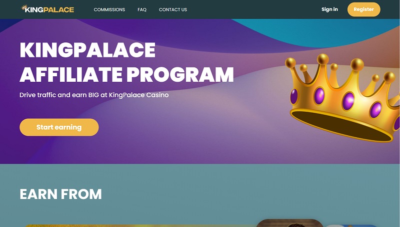 KingPalace Affiliates website & screenshot