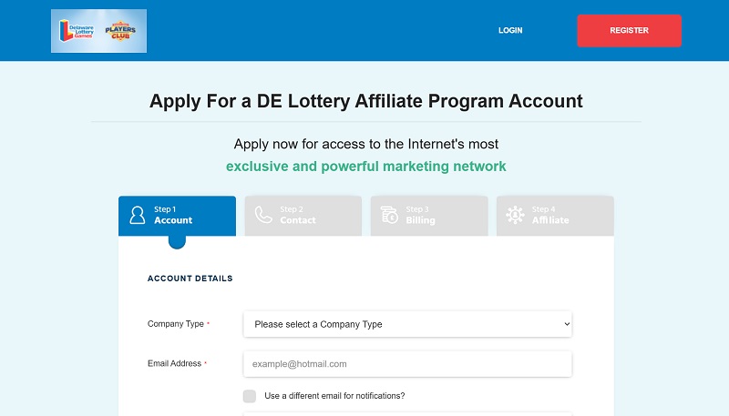 Delaware Lottery Affiliates website & screenshot