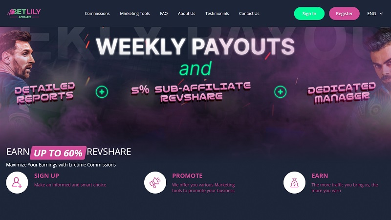 BETLILY Affiliates website & screenshot