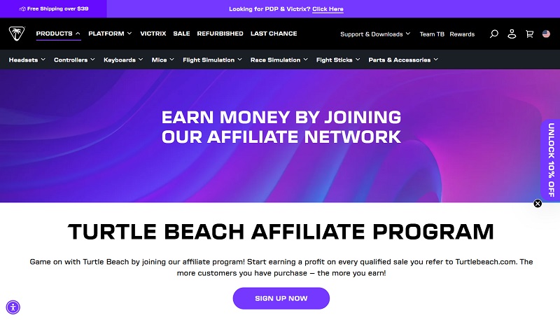 Turtle Beach Affiliates website & screenshot