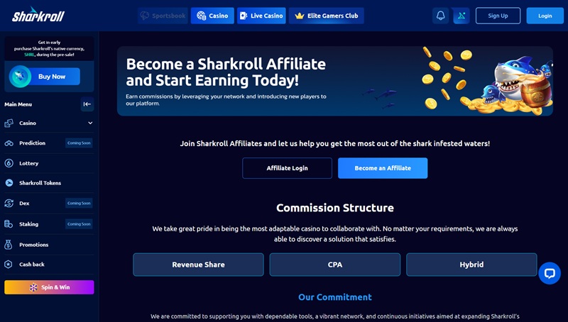 Sharkroll Affiliates website & screenshot