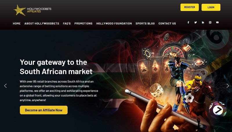 Hollywoodbets Affiliates website & screenshot