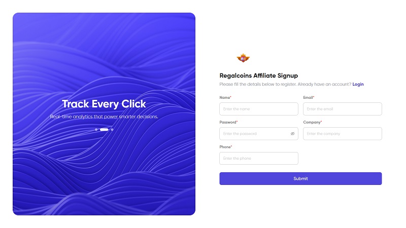 RegalCoins Partners website & screenshot