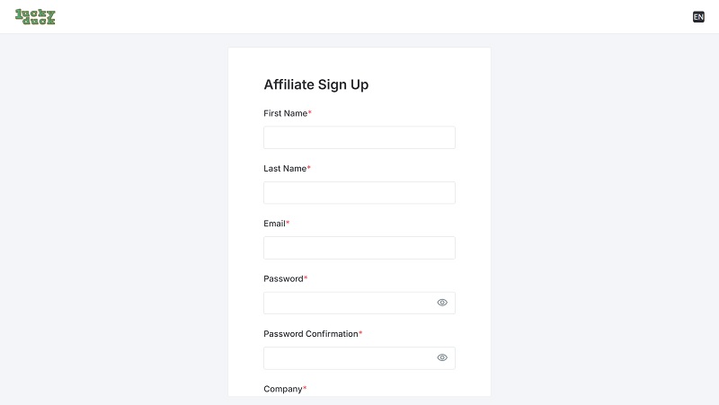 1uckyDuck Affiliates website & screenshot