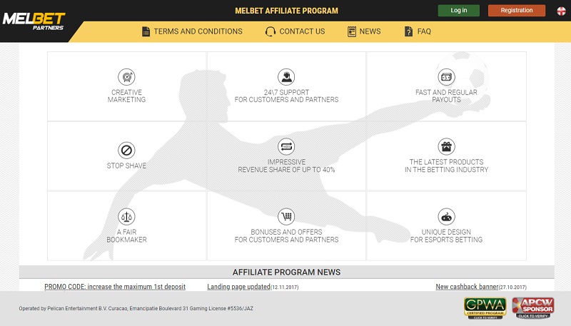 Melbet Partners website & screenshot