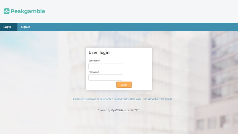 GnG Affiliates (Peakgamble) website & screenshot
