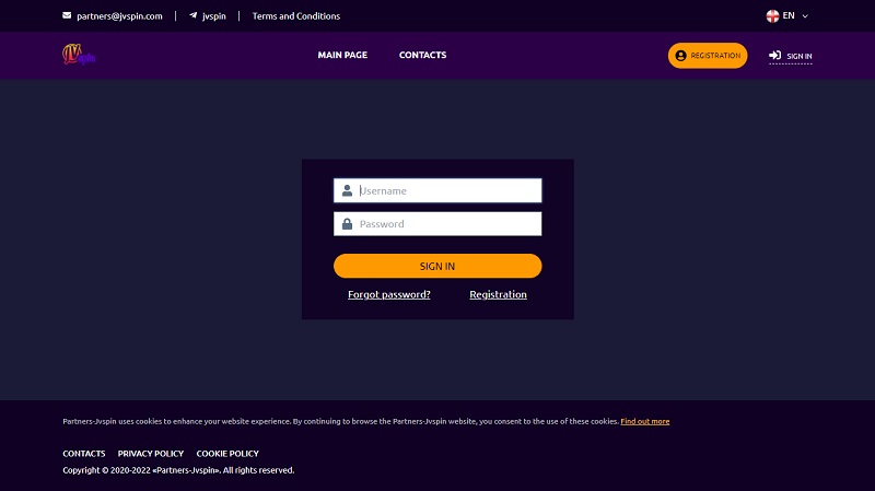 JVSpinBet Partners website & screenshot