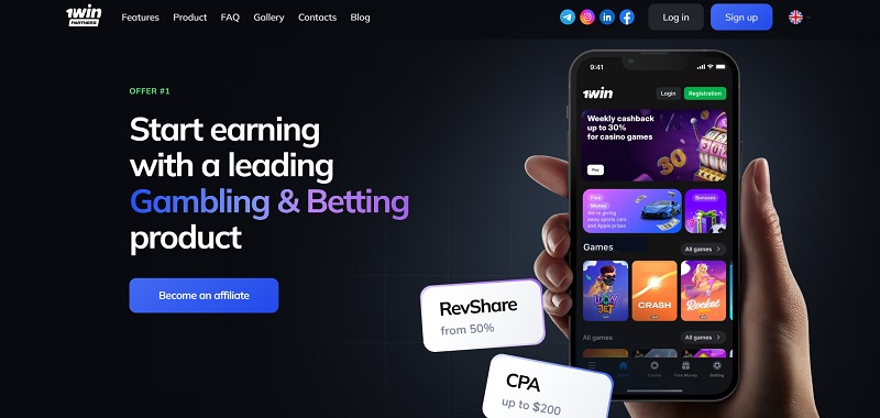 1win Partners website & screenshot